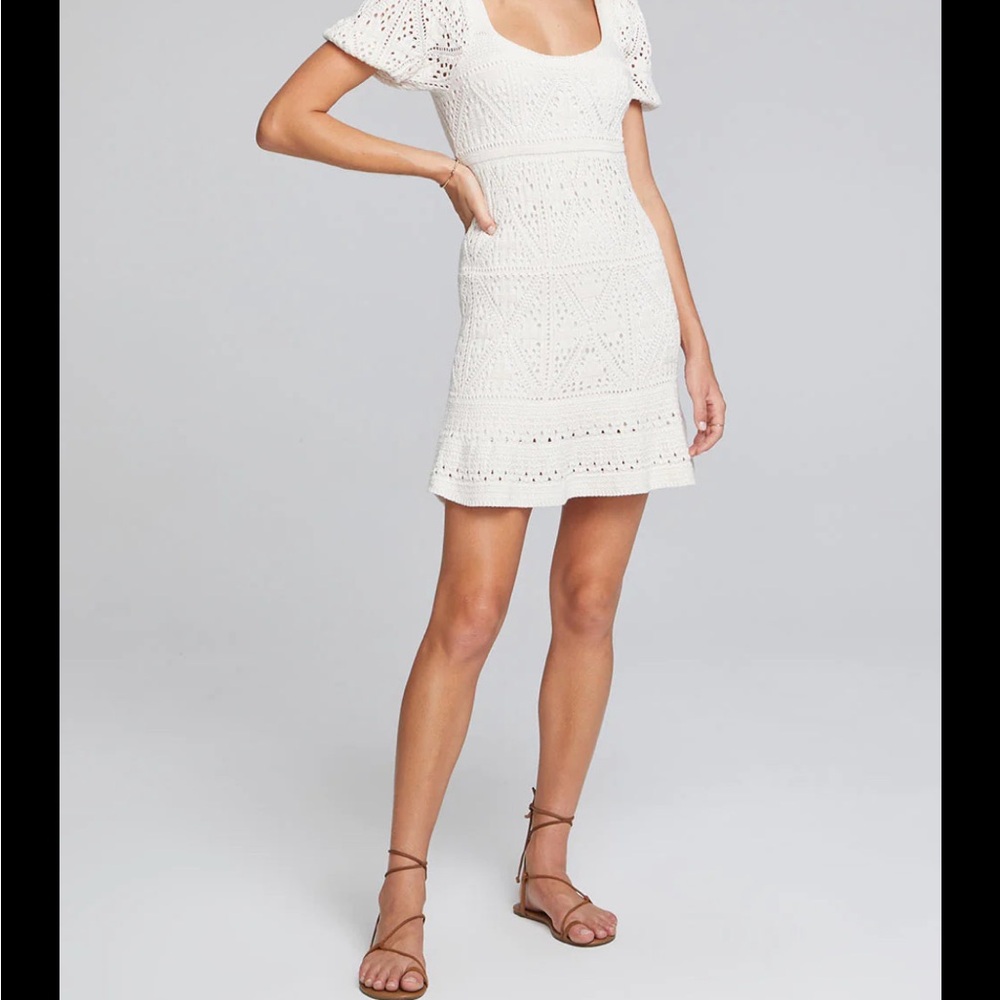 Saltwater LUXE Light Beige/ Ivory Crochet Mini Dress